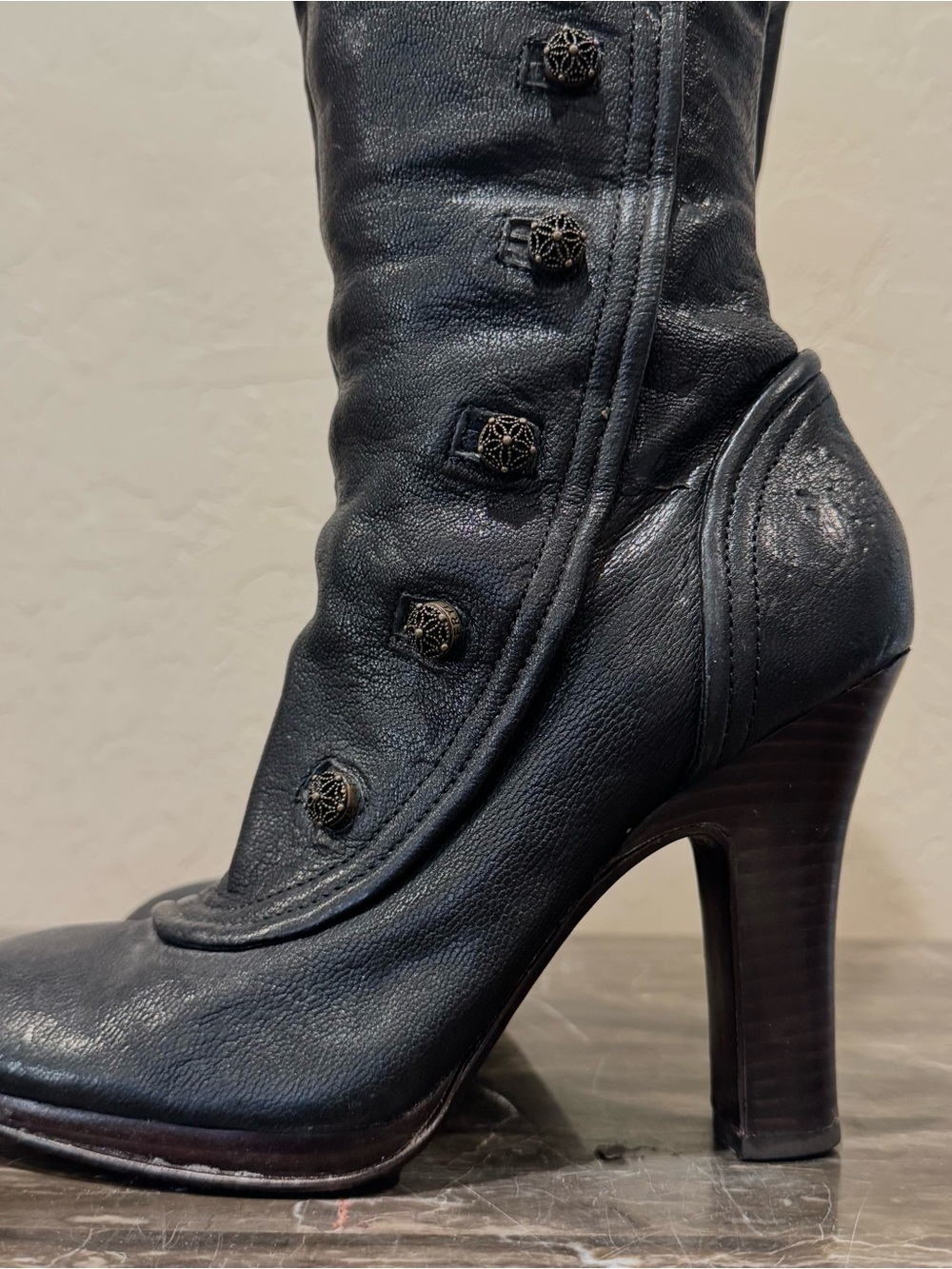 Frye Leather Matilda Button Victorian
Style Heeled Knee High Boots - Picture 3 of 13